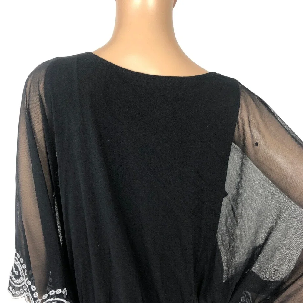 Alfani Embroidered Lace Tunic Top Size L Dolman Sleeve Ruffle Boho Western Shirt - Picture 8 of 10